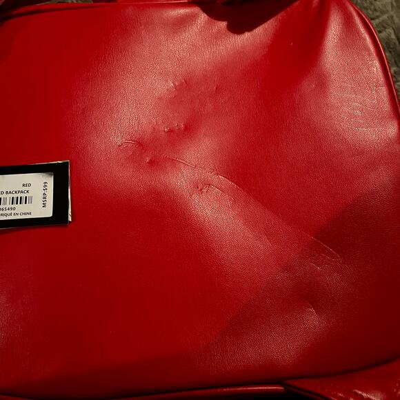 Badgley Mischka Backpack Red Studded Quilted Mini New With Tags - Picture 8 of 9